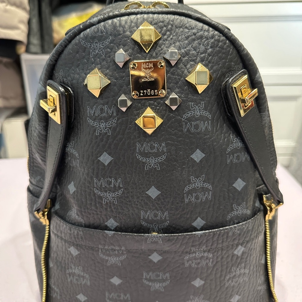 MCM Stud Black Leather Backpack
